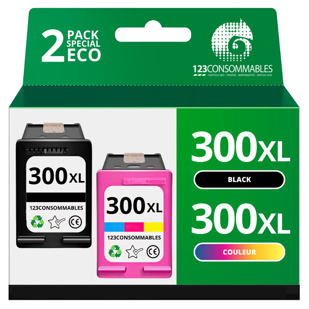 Pack compatible 2 cartouches HP 300XL noir et couleur